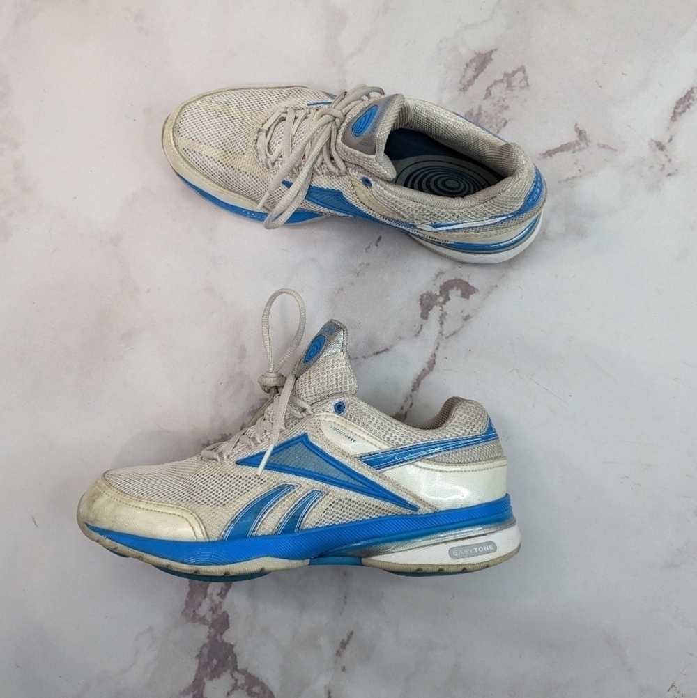 Reebok EasyTone Womens Size 9.5 White Blue Tennis Shoe Sneaker Low Top Running